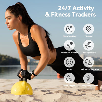 Smart Fitness Tracker Bracelet - 24/7 Health Monitor (HR/SpO2/HRV/Stress/Sleep) 170+ Sports IP68 | 2 Bands