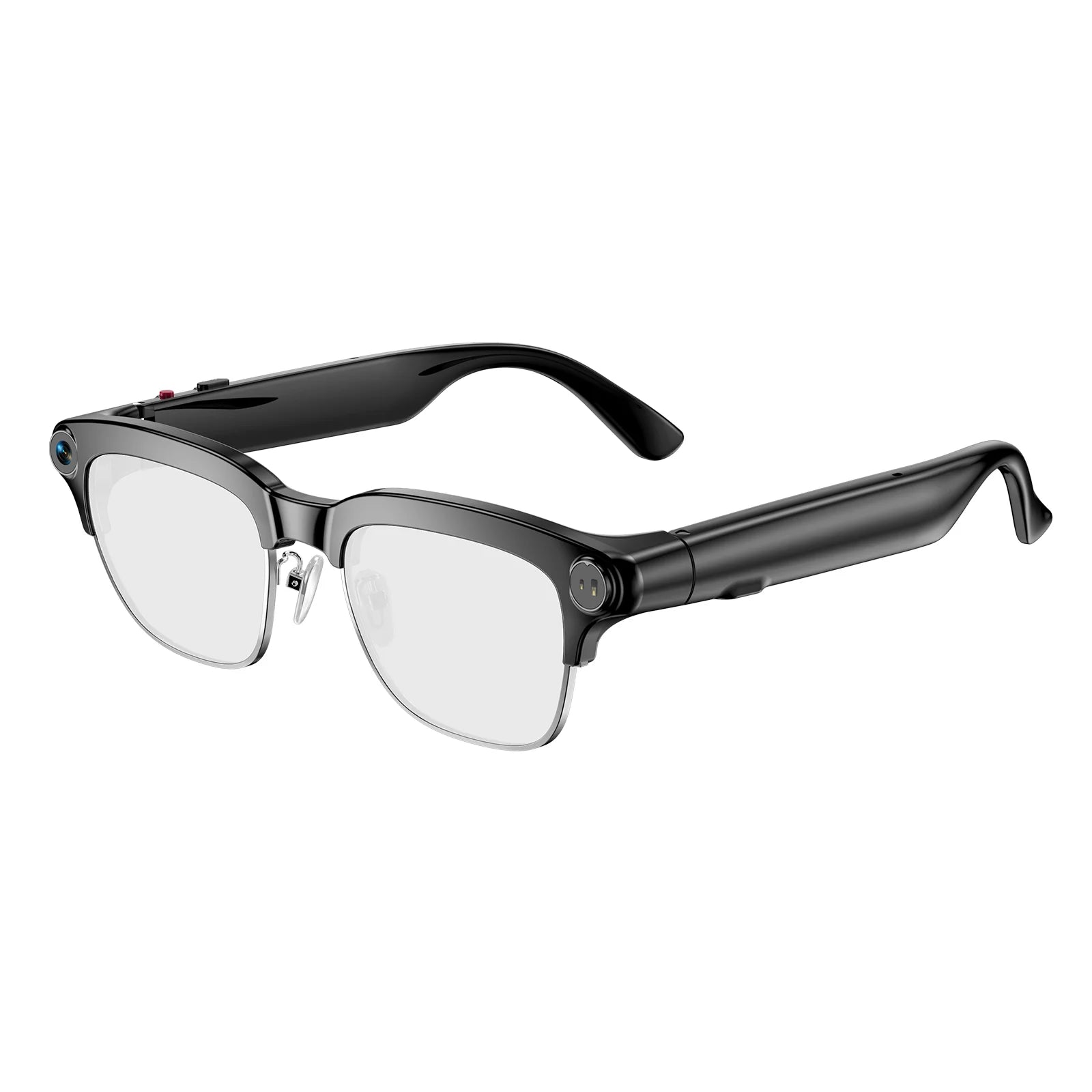 Osawalla smart camera glasses with black half-frame and clear lenses
