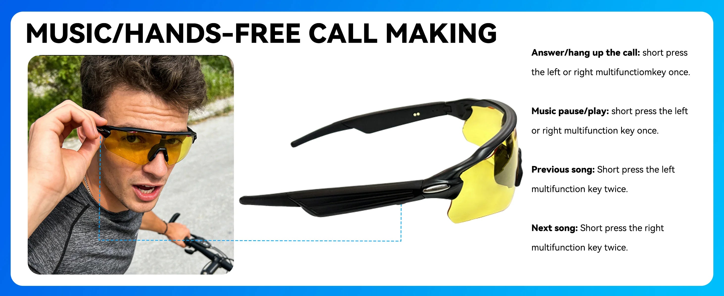 Osawalla GG05 smart glasses hands-free calls music controls cycling outdoor