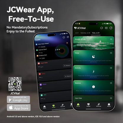 JCWear JCVital free fitness tracking app, no subscription, compatible with iOS and Android
