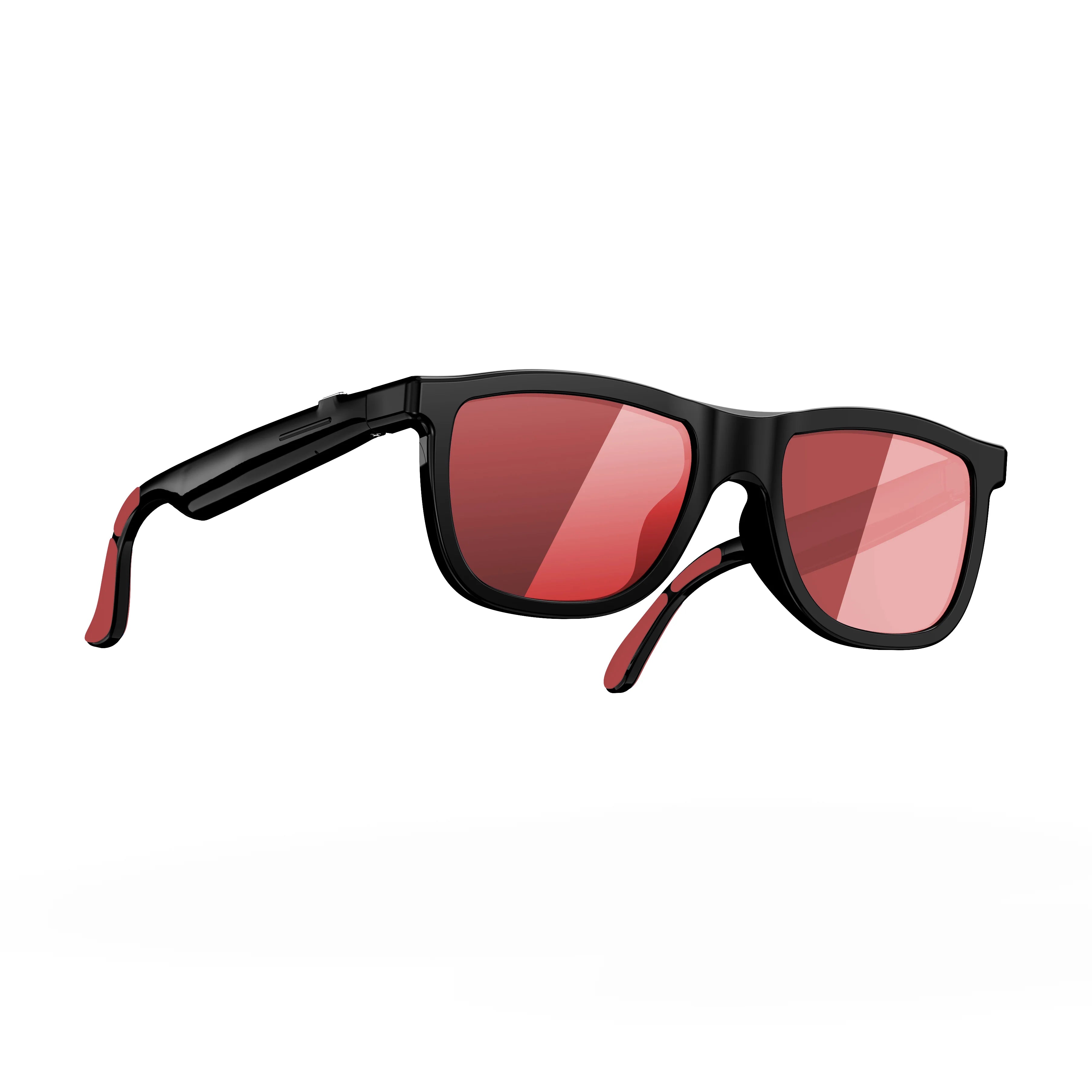Black frame red lens electrochromic smart Bluetooth audio sunglasses