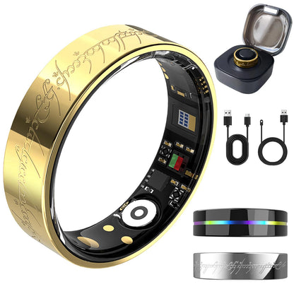 Gold Smart Health Ring - IP68 Waterproof Fitness Tracker (Heart Rate, SpO2, BP, Sleep, Steps) | iOS/Android No Subscription