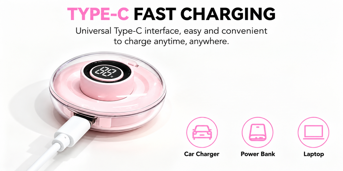 Osawalla smart ring pink charging case with Type-C fast charging, compatible with car charger, power bank and laptop