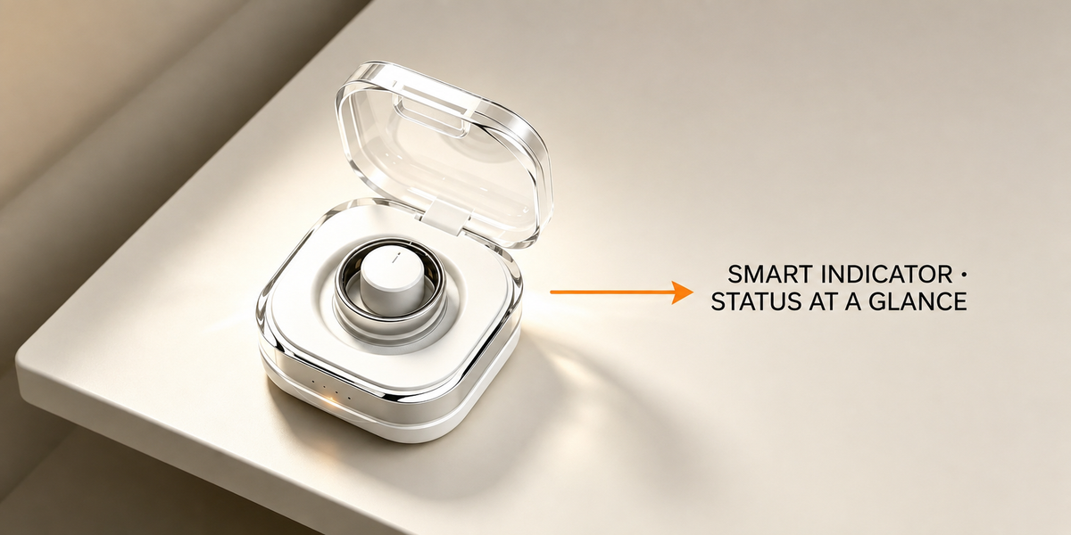 White Osawalla smart ring charging case with smart indicator light, check charging status at a glance
