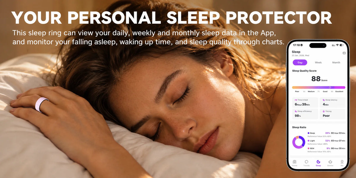 Osawalla Ceramic Pro Smart Ring sleep protector, track daily weekly monthly sleep data and sleep quality score in mobile app