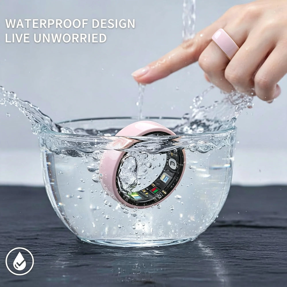 Osawalla Ceramic Pro Smart Ring waterproof design, pink ceramic smart ring submerged in water