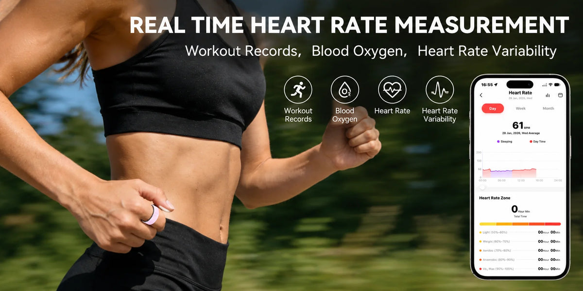 Osawalla Ceramic Pro Smart Ring real-time heart rate measurement, tracks workout records, blood oxygen and heart rate variability via mobile app