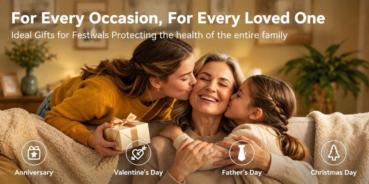Warm family photo for Osawalla smart ring gift banner, ideal health tracking ring gift for anniversary, Valentine’s, Father’s Day and Christmas