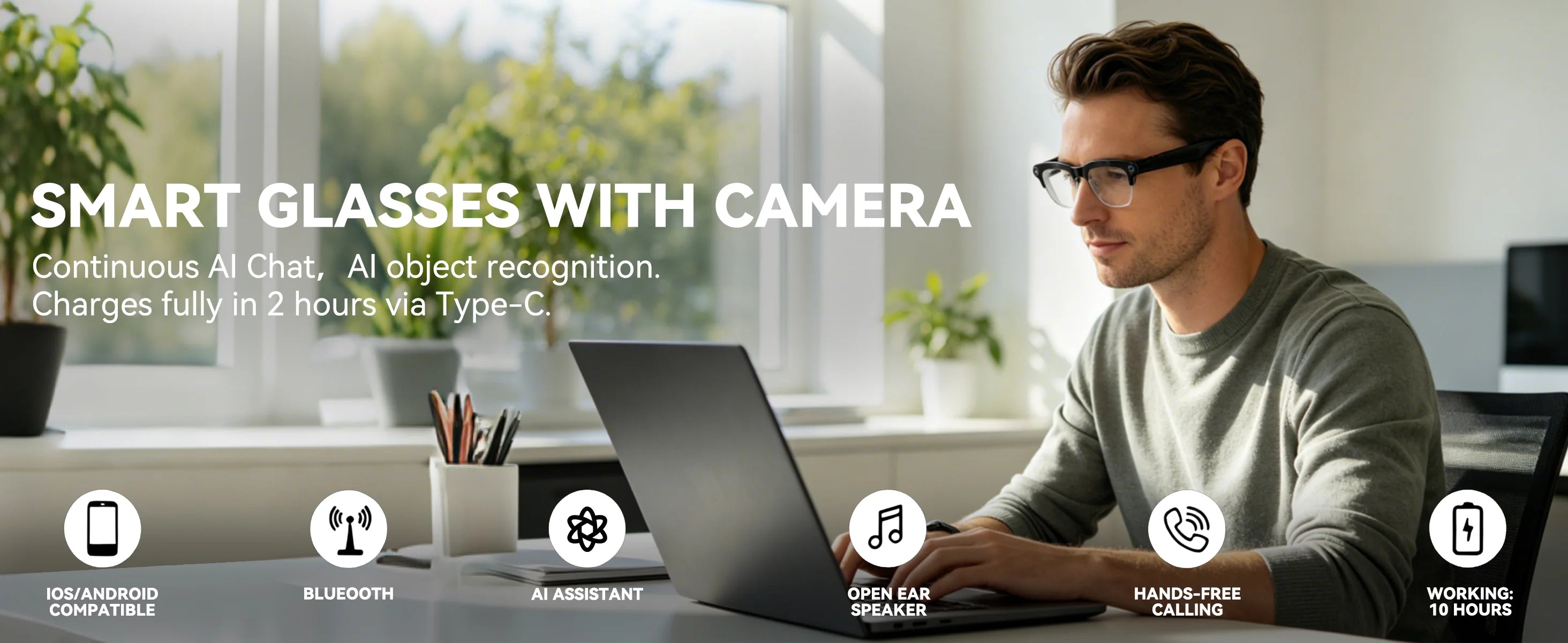 Osawalla GP08 smart glasses with camera AI chat open ear speaker office