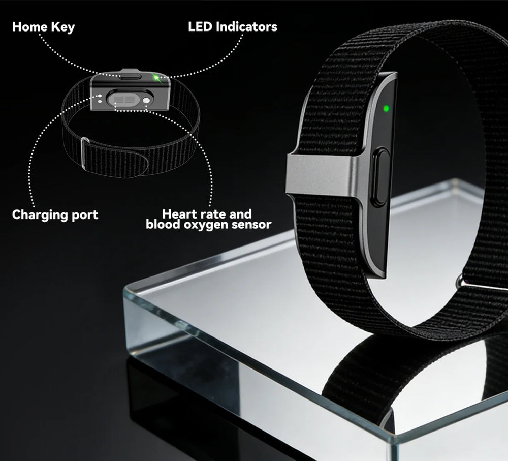 BG02 fitness band with heart rate, SpO2, LED indicator and USB charging