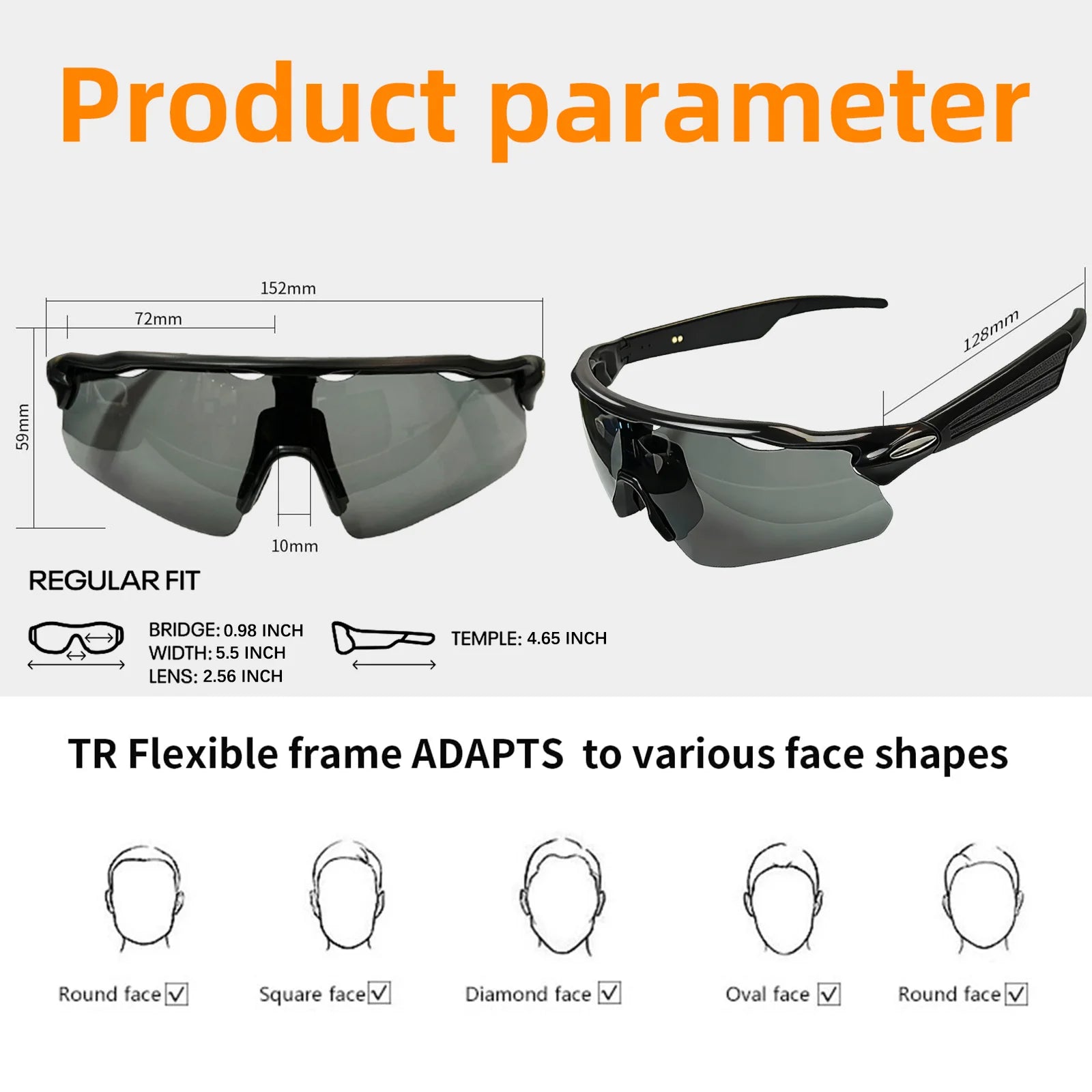 Osawalla smart glasses product dimensions and TR flexible frame fit guide