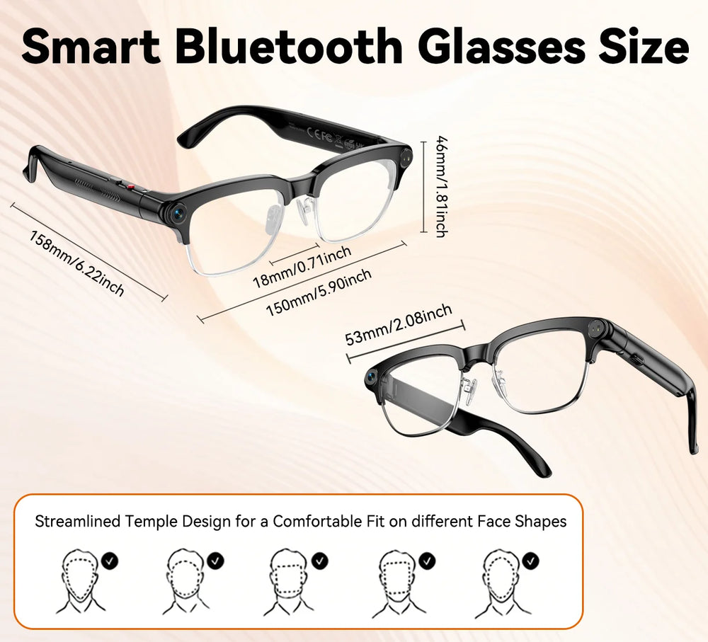 Smart Bluetooth glasses size guide dimensions face shape fit