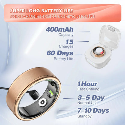 Osawalla RP01 smart ring with 400mAh charging case, 60-day battery life, and 1-hour fast charging