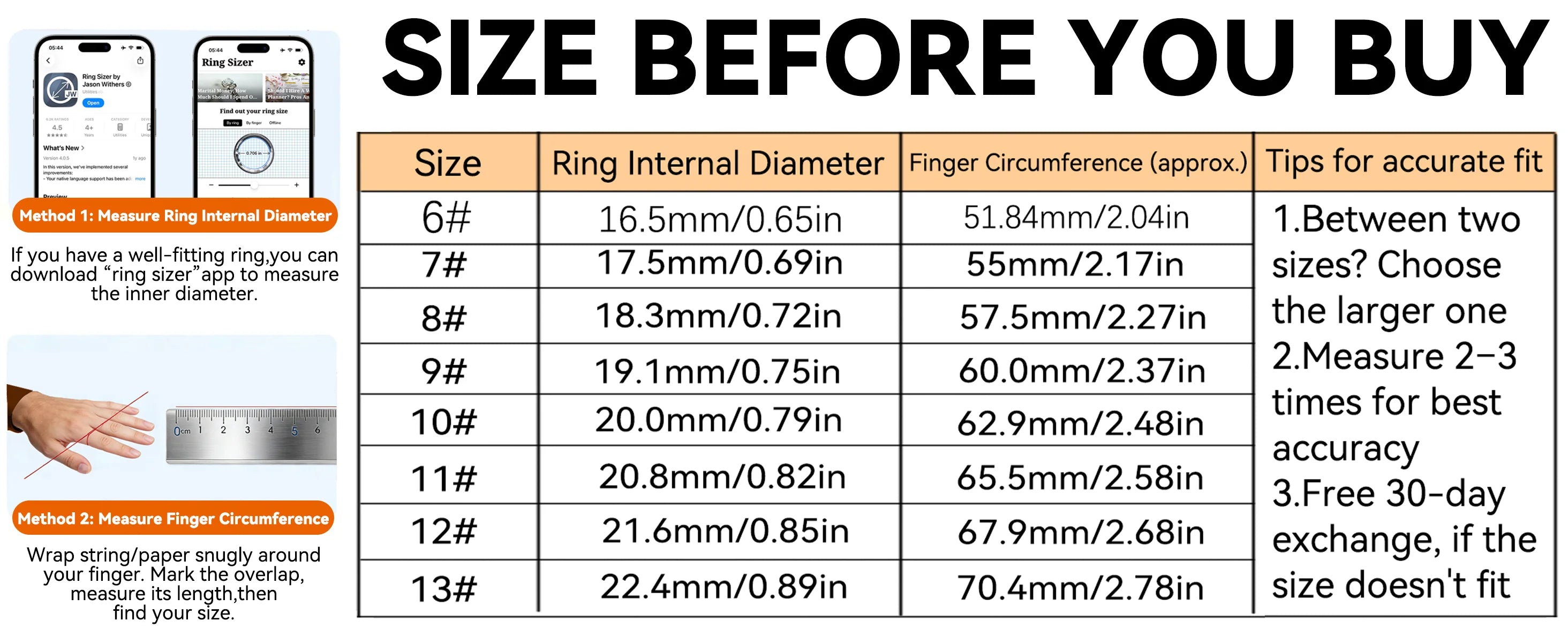 How to measure ring size with ring sizer app and finger circumference chart