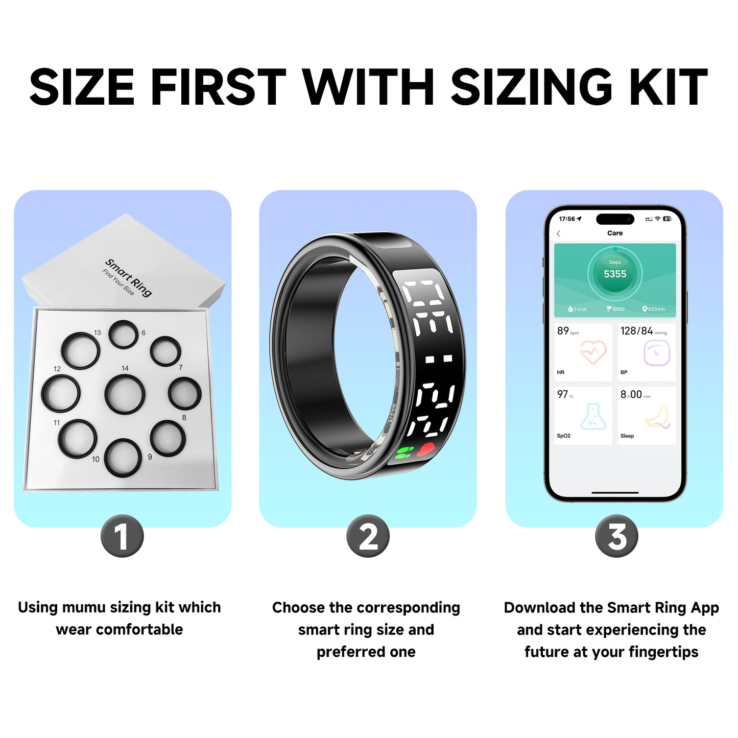 Smart Ring Sizer Kit (6-14 Sizes) - IP68 Waterproof, No Subscription