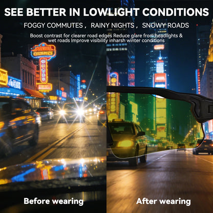 Before and after comparison of night driving visibility with Osawalla smart glasses