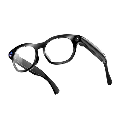 Osawalla GP10 black camera smart glasses 3D render with clear lenses, isolated on white background