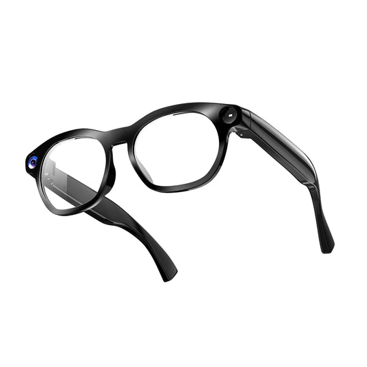 Osawalla GP10 black camera smart glasses 3D render with clear lenses, isolated on white background