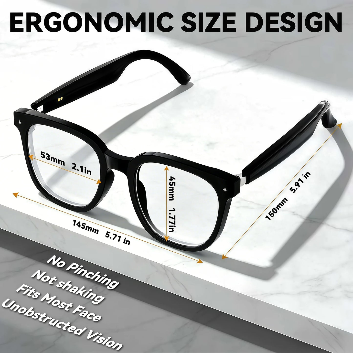Osawalla GG04 smart glasses ergonomic size design, comfortable fit for most face shapes