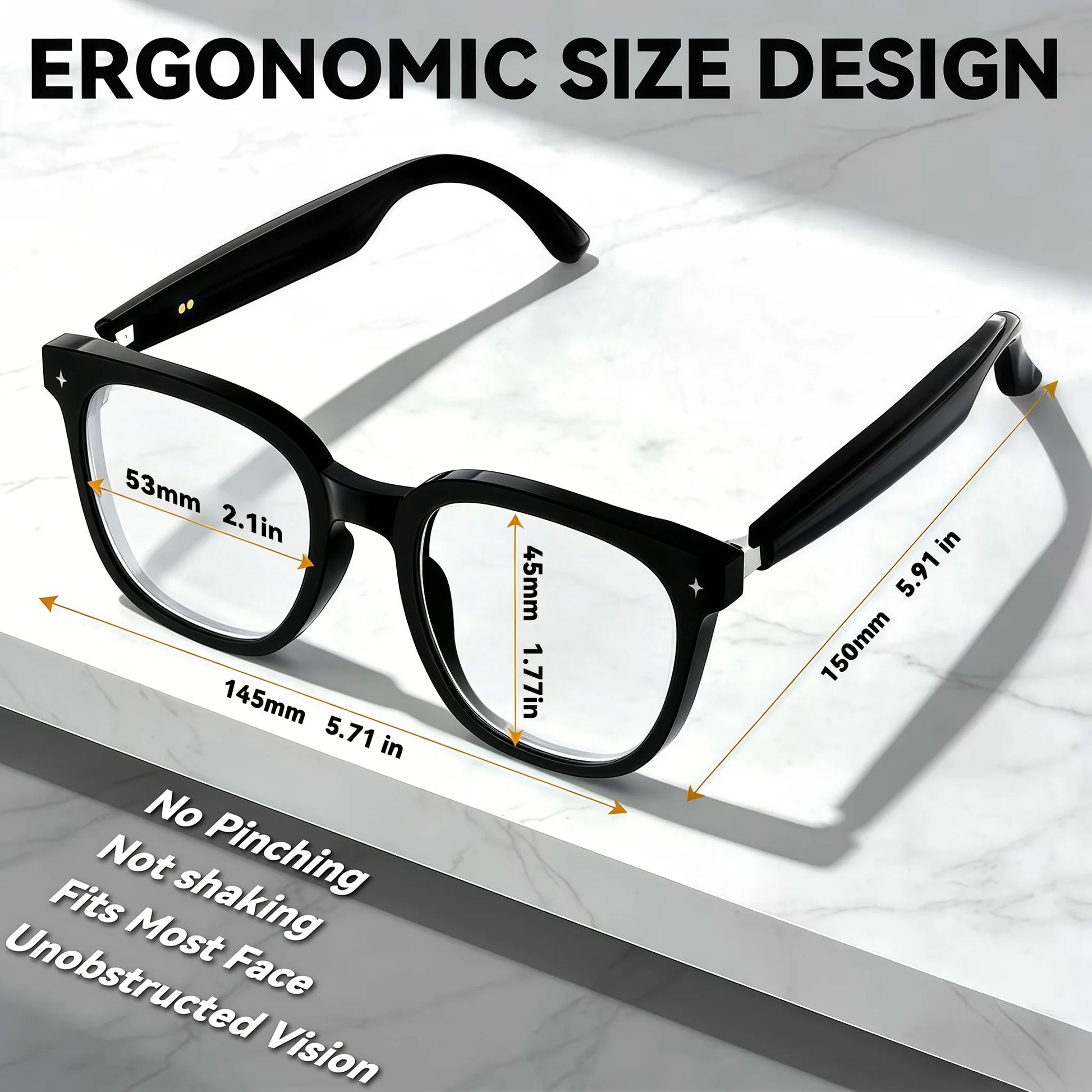 Osawalla GG04 smart glasses ergonomic size design, comfortable fit for most face shapes