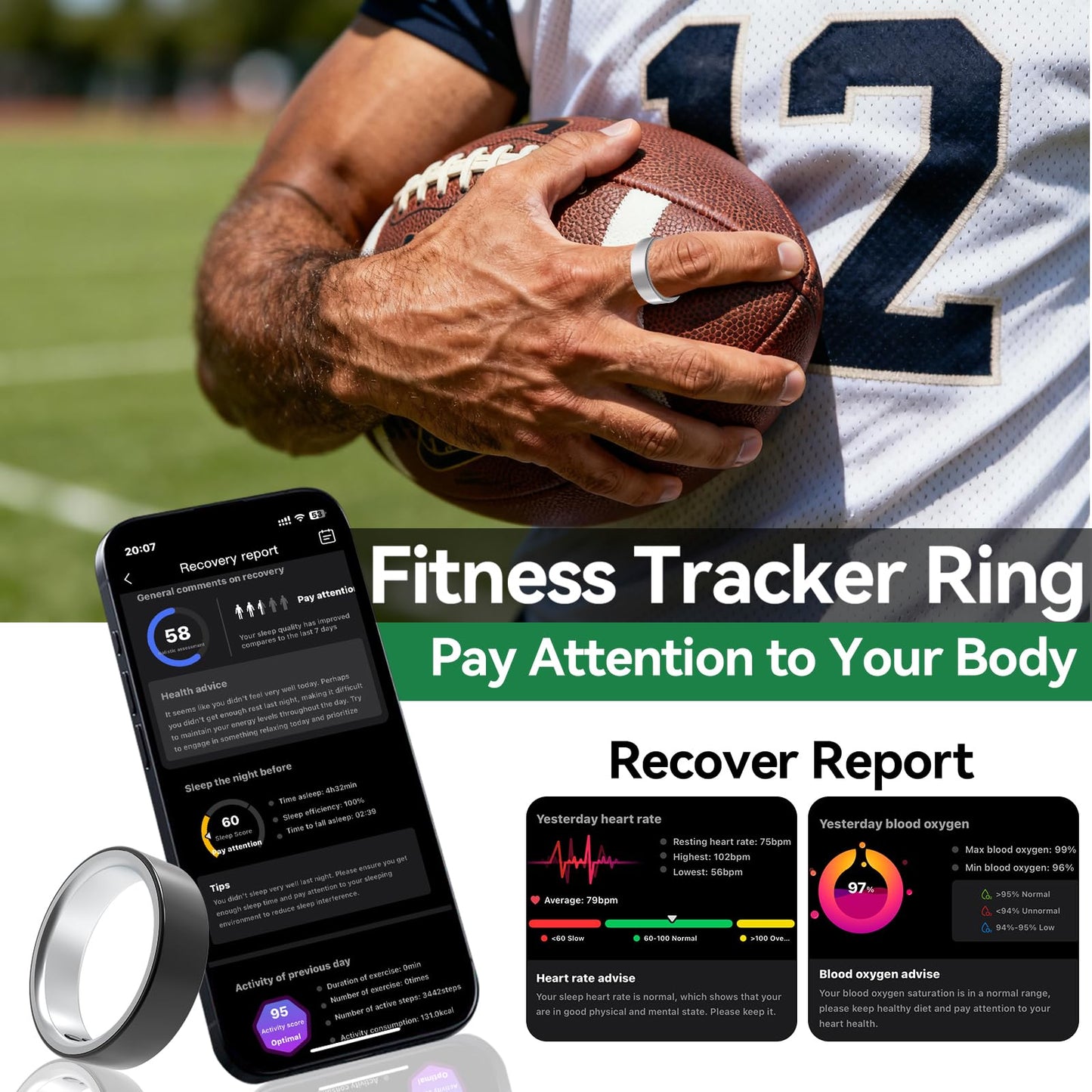 Osawalla Smart Ring –  Advanced Health & Fitness Tracker (Call Alerts, Temp/HR/Women's Health) | iOS/Android No Subscription