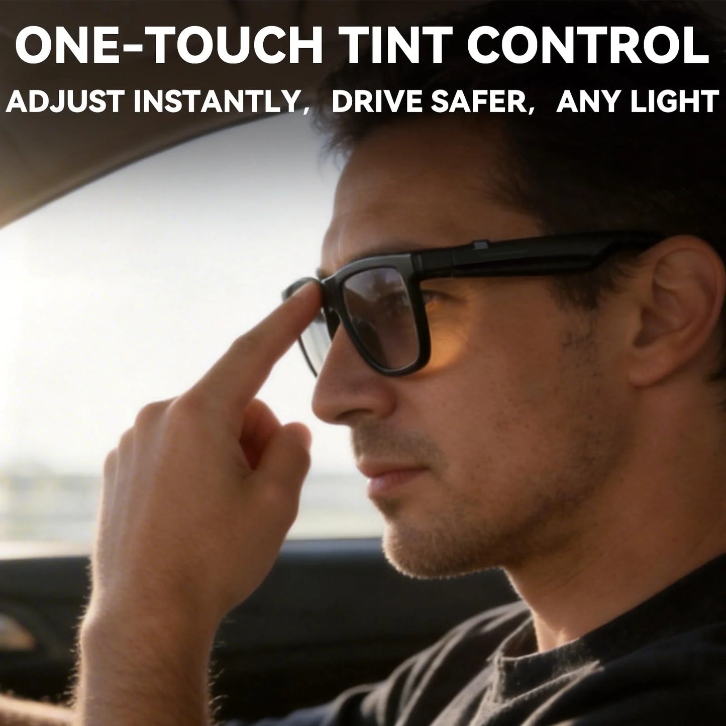 One-touch tint control electrochromic smart audio sunglasses for driving