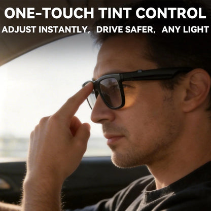 One-touch tint control electrochromic smart audio sunglasses for driving