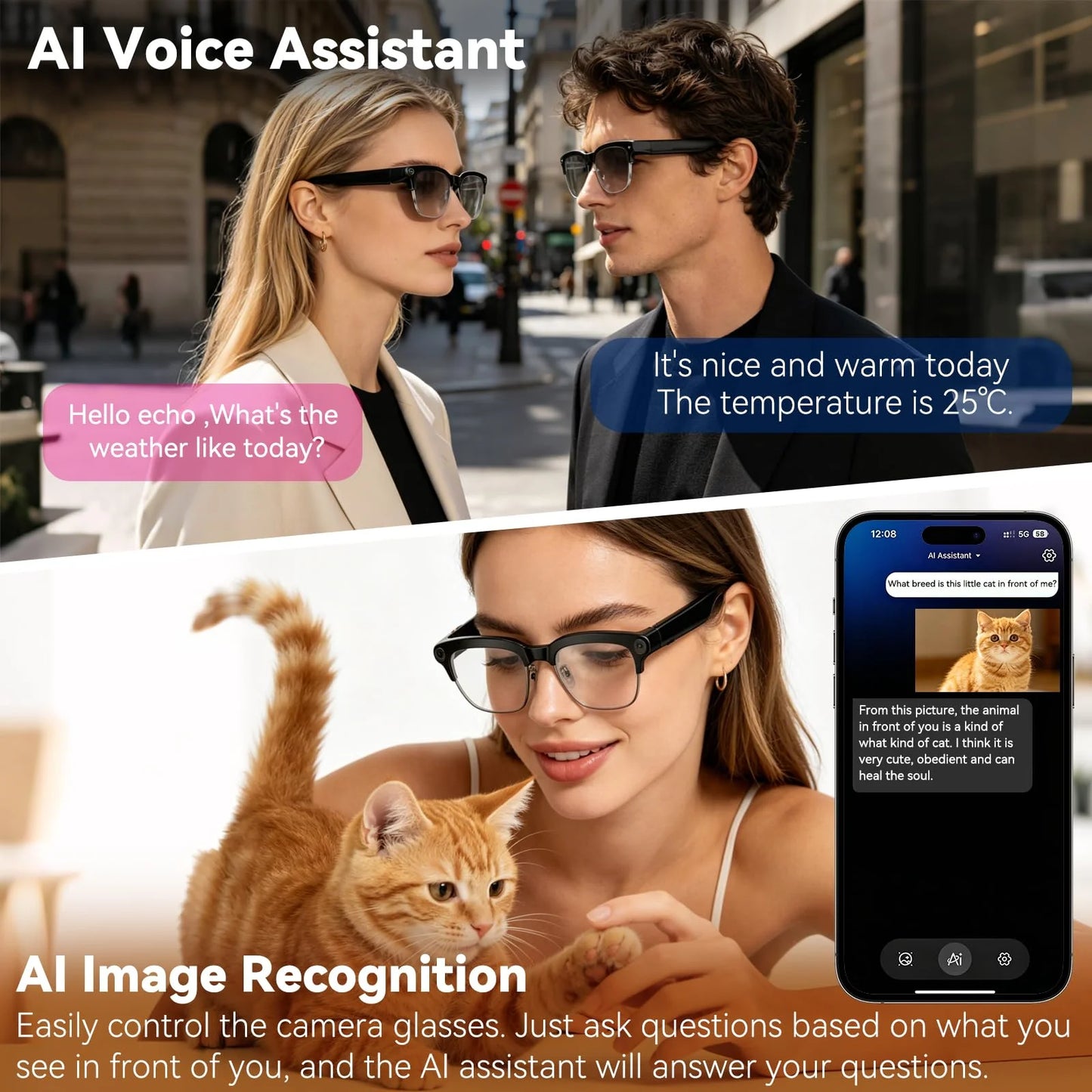 Osawalla smart glasses with AI voice assistant and image recognition features