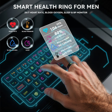 Black Rainbow Smart Health Ring - IP68 Waterproof Tracker (HR, SpO2, BP, Sleep, Steps) | iOS/Android No Subscription