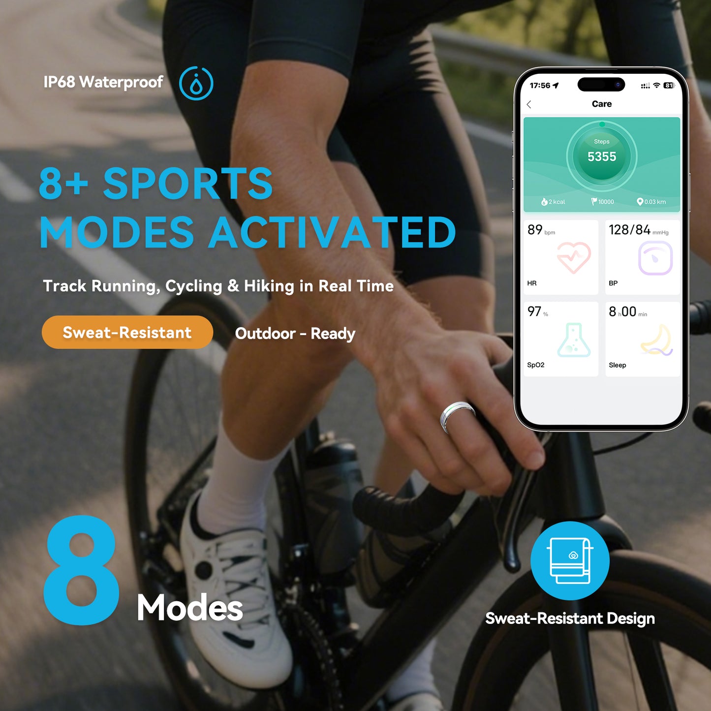 Silver Rainbow Smart Health Ring - IP68 Waterproof Tracker (HR, SpO2, BP, Sleep, Steps) | iOS/Android No Subscription