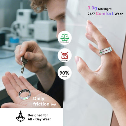 Silver Rainbow Smart Health Ring - IP68 Waterproof Tracker (HR, SpO2, BP, Sleep, Steps) | iOS/Android No Subscription