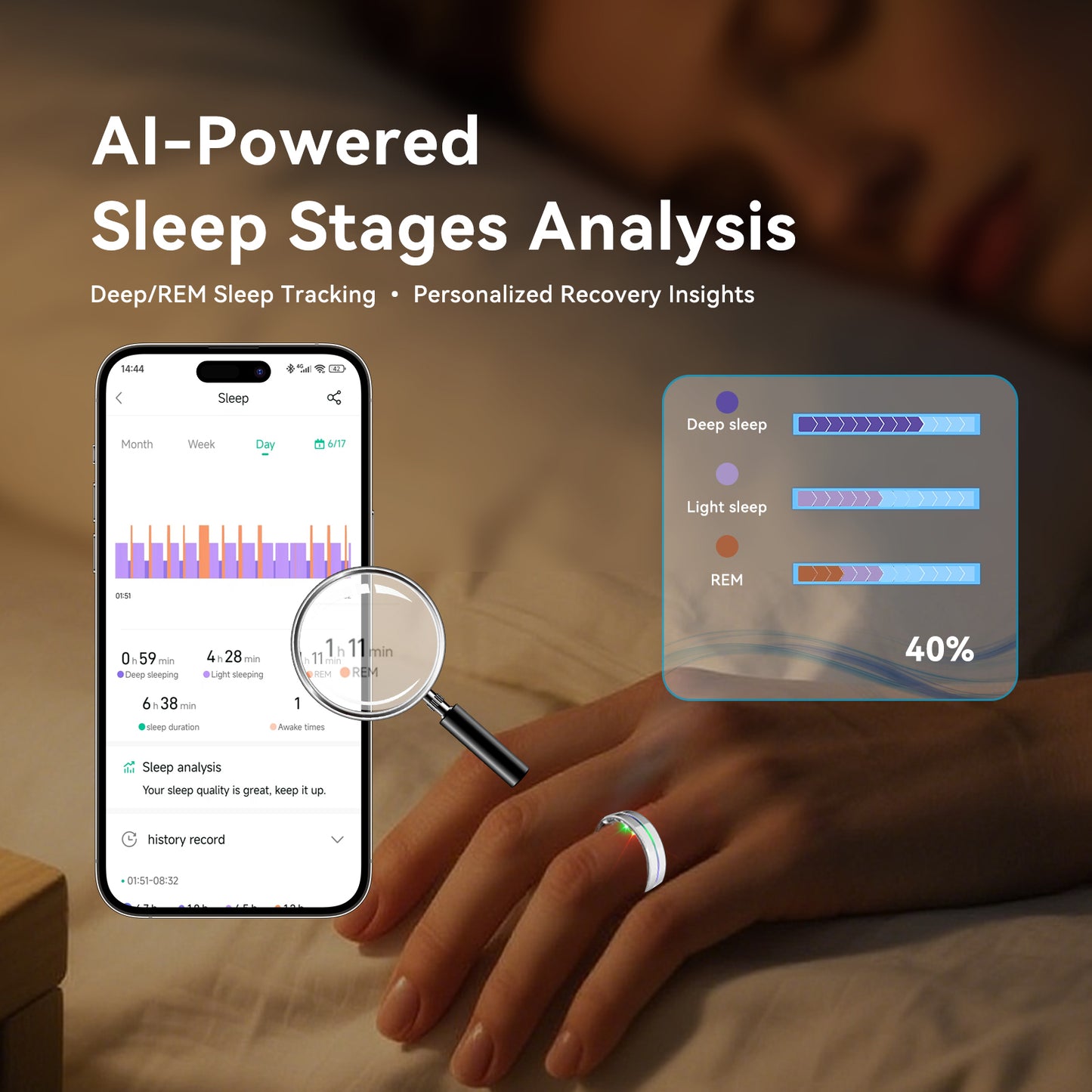 Silver Rainbow Smart Health Ring - IP68 Waterproof Tracker (HR, SpO2, BP, Sleep, Steps) | iOS/Android No Subscription