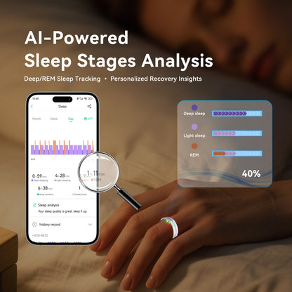 Silver Rainbow Smart Health Ring - IP68 Waterproof Tracker (HR, SpO2, BP, Sleep, Steps) | iOS/Android No Subscription