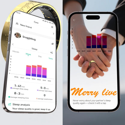 Gold Smart Health Ring - IP68 Waterproof Fitness Tracker (Heart Rate, SpO2, BP, Sleep, Steps) | iOS/Android No Subscription