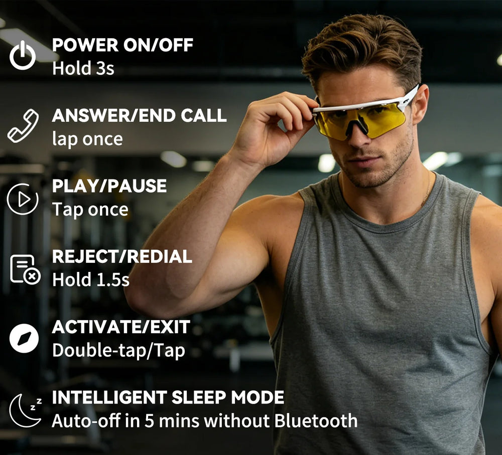 Osawalla  smart glasses tap controls call answer music play sleep mode