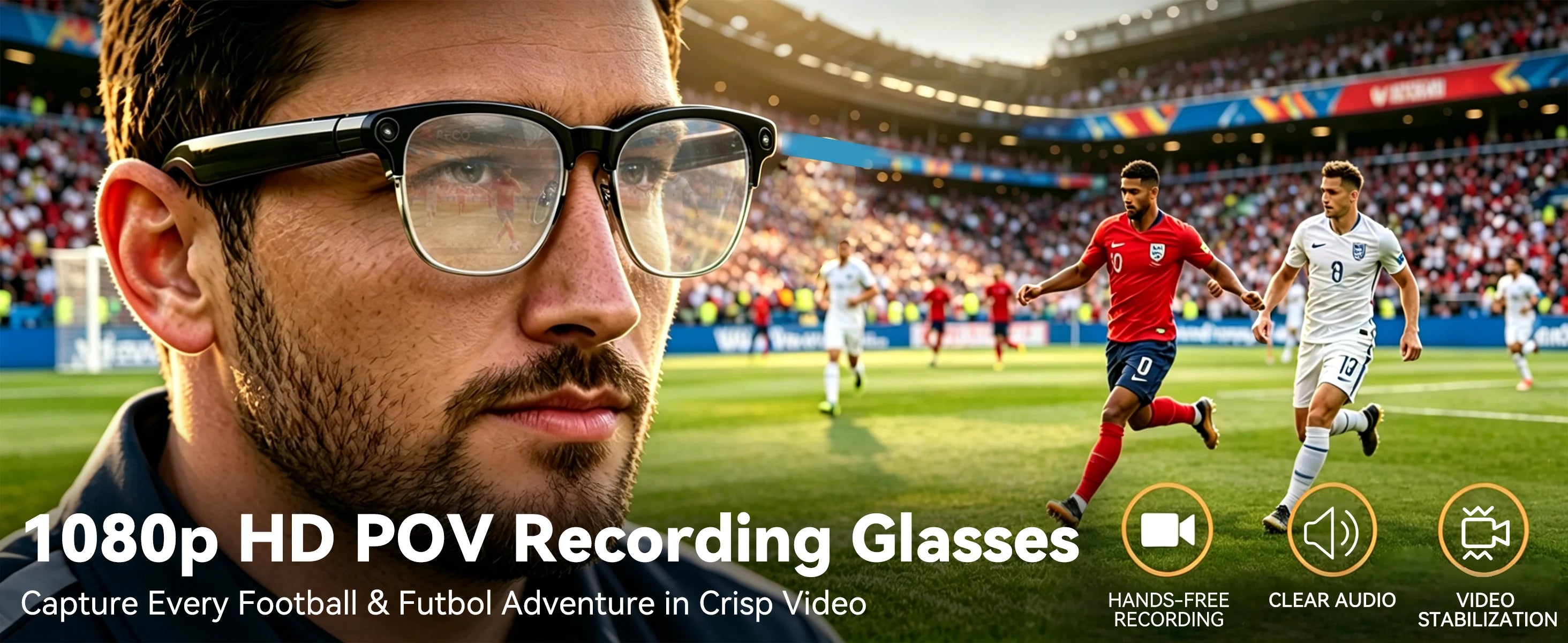Osawalla GP08 1080p POV recording glasses football hands-free stabilization
