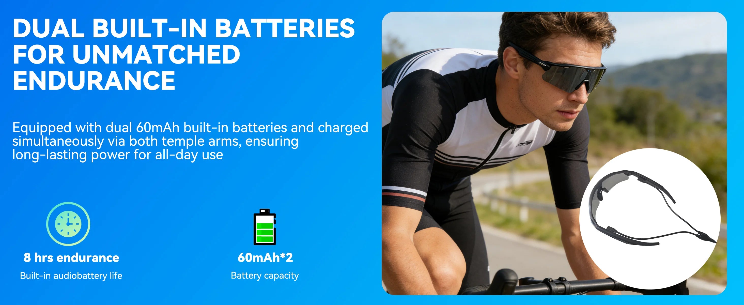 Osawalla  smart glasses dual batteries 8 hours endurance cycling