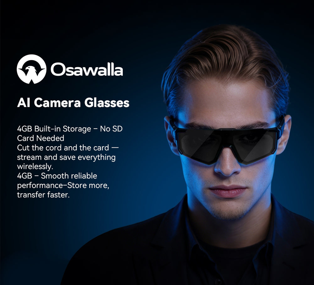 osawalla AI camera glasses 4GB built-in storage no SD card needed