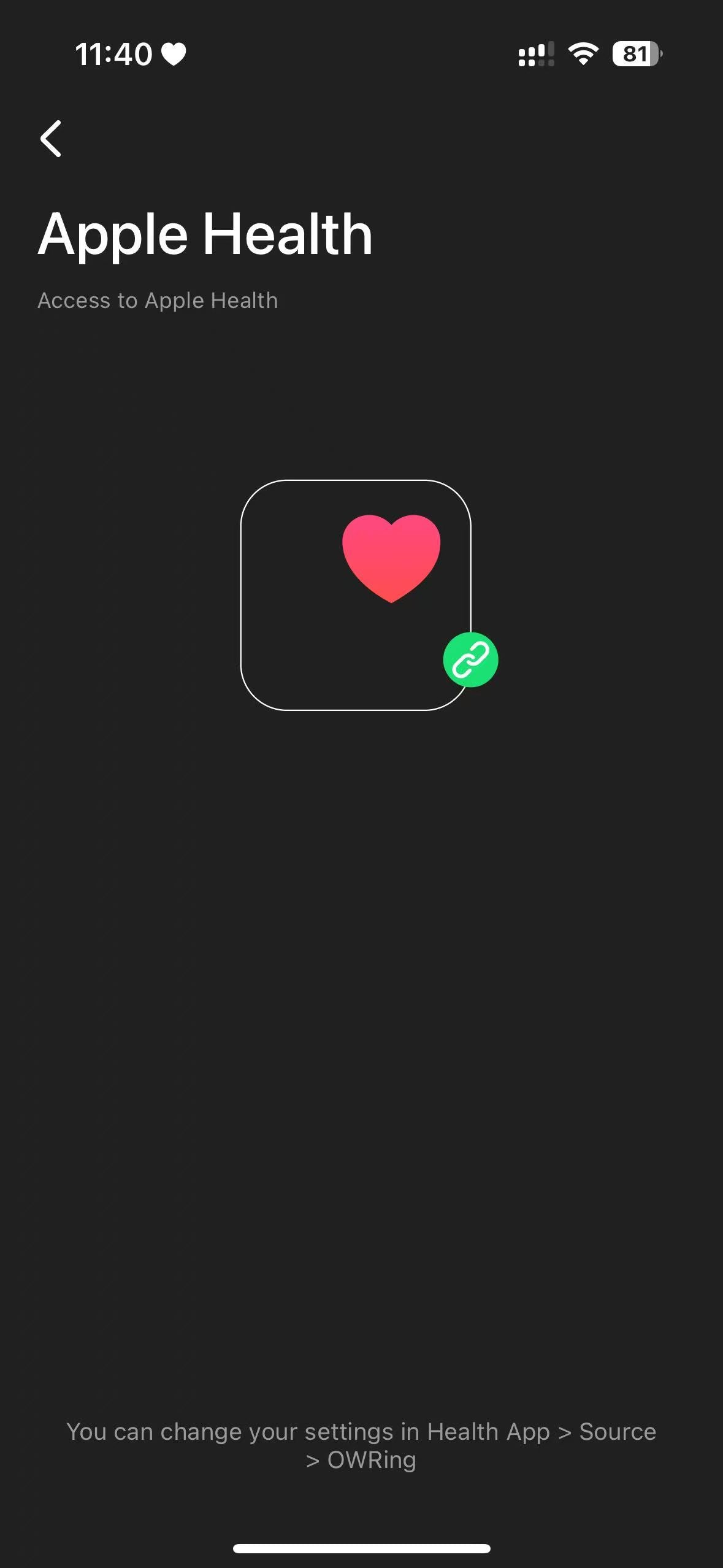 Apple Health connection screen