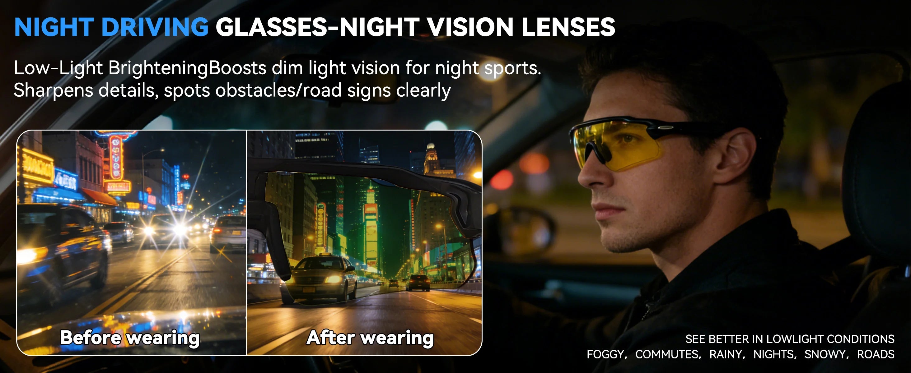Osawalla GG05 night driving glasses yellow lenses low light vision