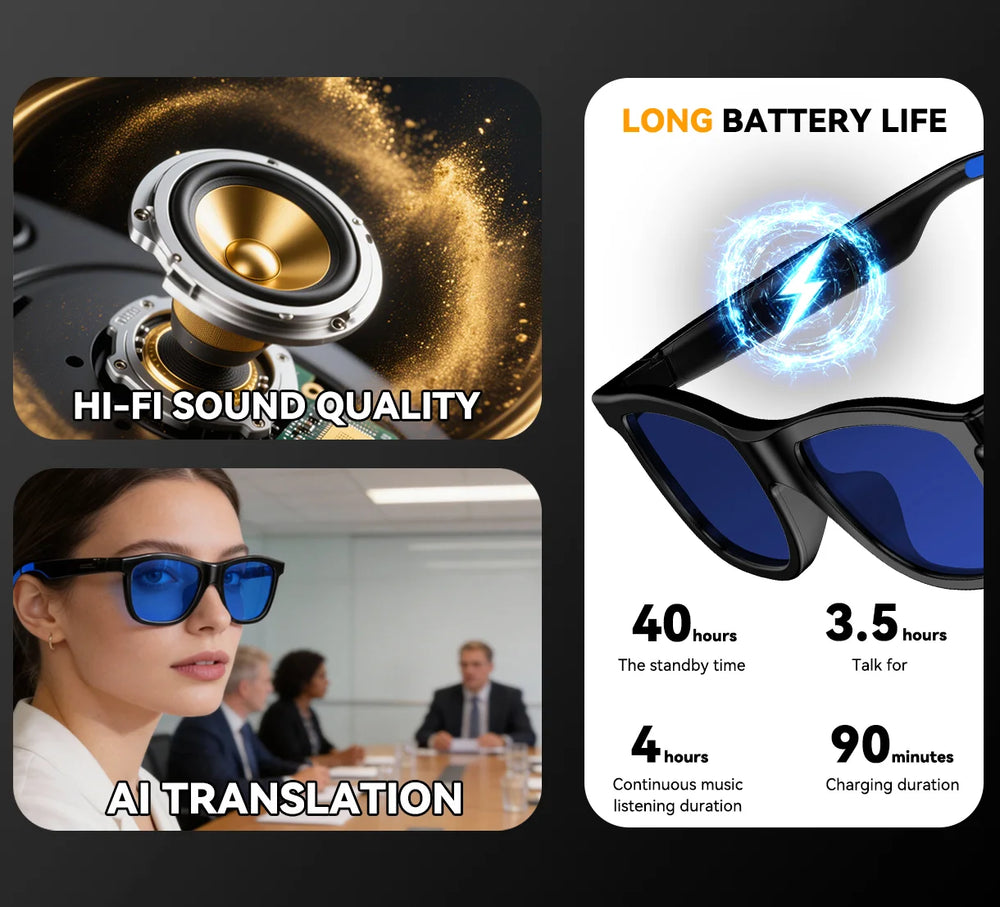 Osawalla GG06 smart glasses Hi-Fi audio AI translation battery life