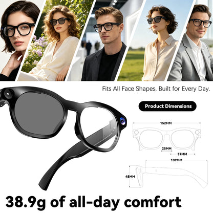 Osawalla GP10 smart glasses lightweight comfort and size specification collage