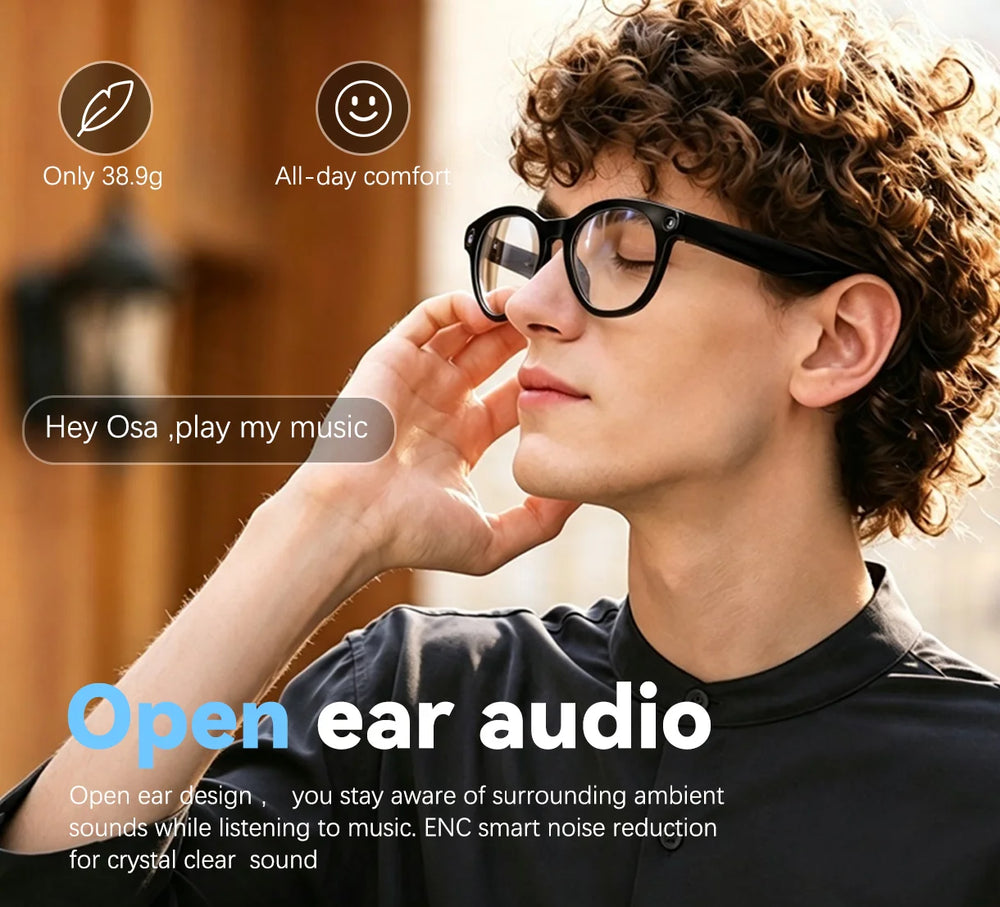 Osawalla GP10 smart‑glasses open‑ear audio, 38.9g lightweight all‑day comfort, voice control music playback