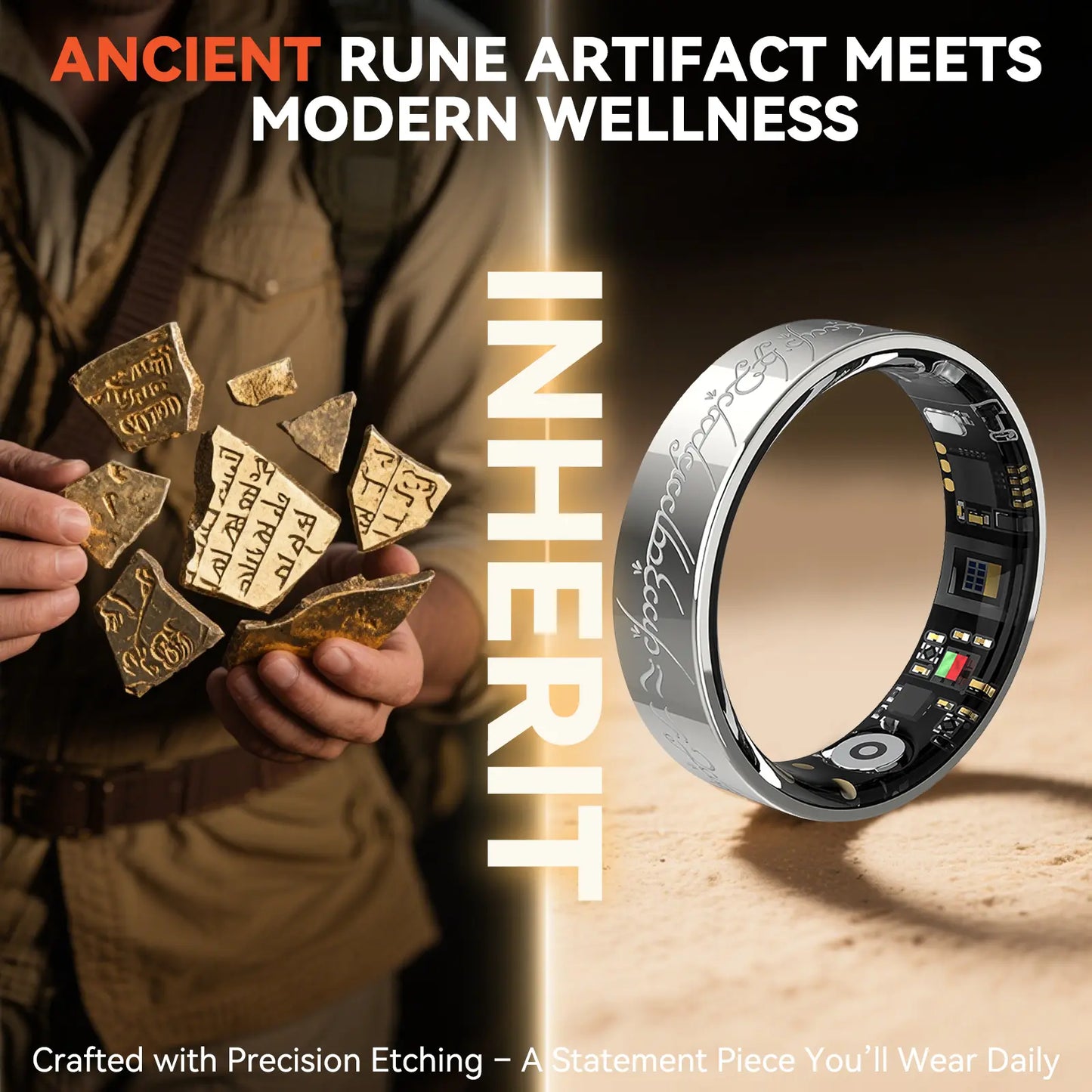 Silver Smart Health Ring - IP68 Waterproof Fitness Tracker (Heart Rate, SpO2, BP, Sleep, Steps) | iOS/Android No Subscription