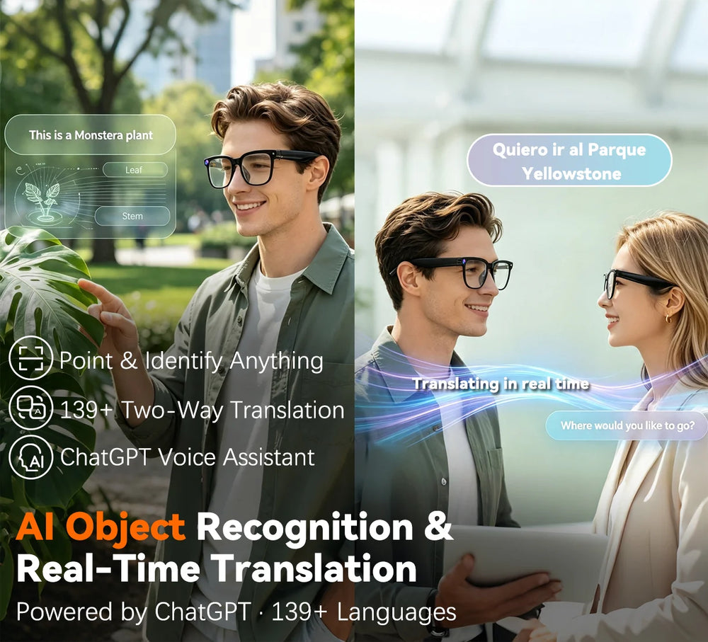 Osawalla GP02 smart glasses with AI object recognition, 139+ languages real-time translation and ChatGPT voice assistant